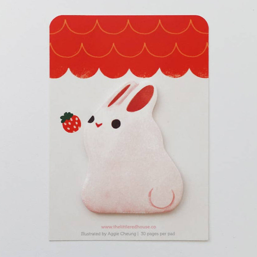 White Bunny with Strawberry Die Cut Sticky Note