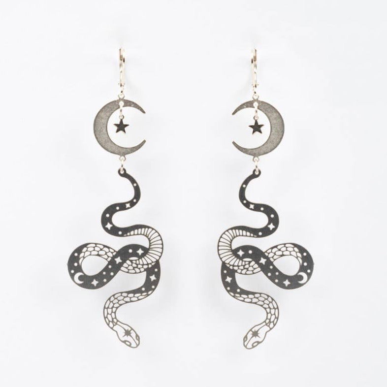 Silver Celestial Snake Earrings