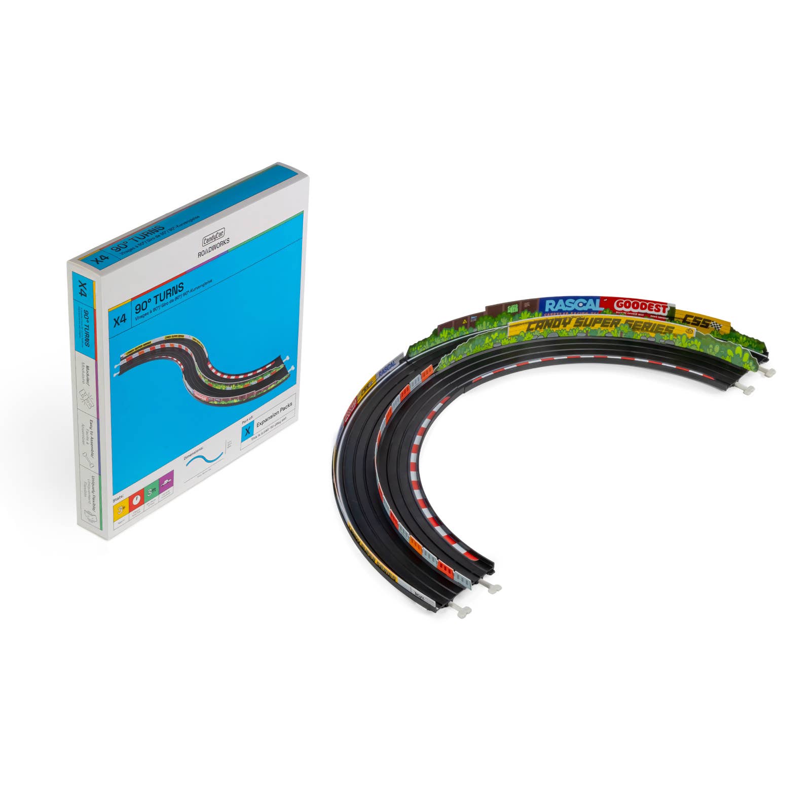 Model race track set with packaging on a white background