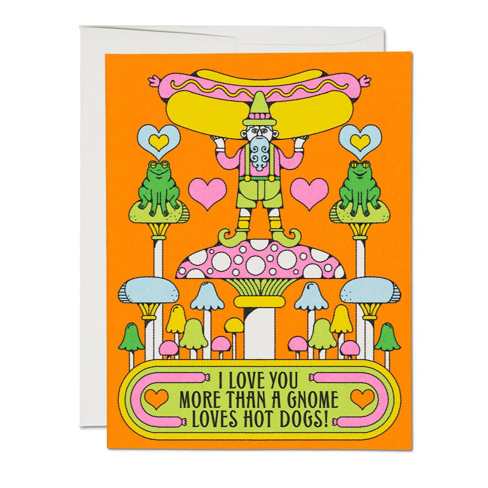 Gnomes Love Hot Dogs card