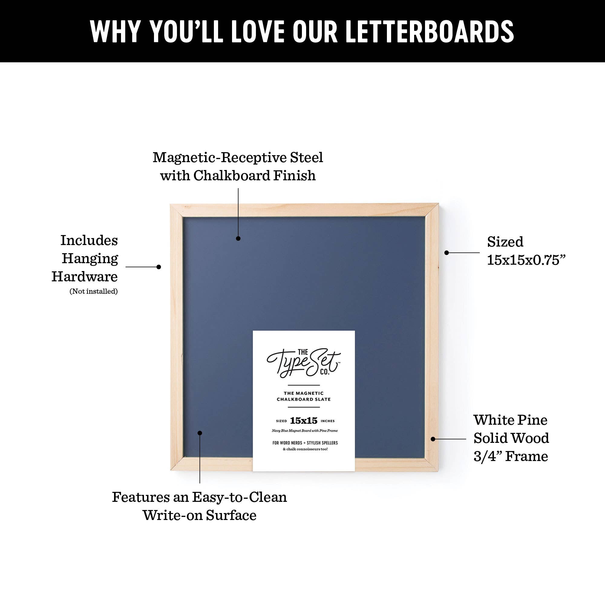 Letterboard with features highlighted on a white background