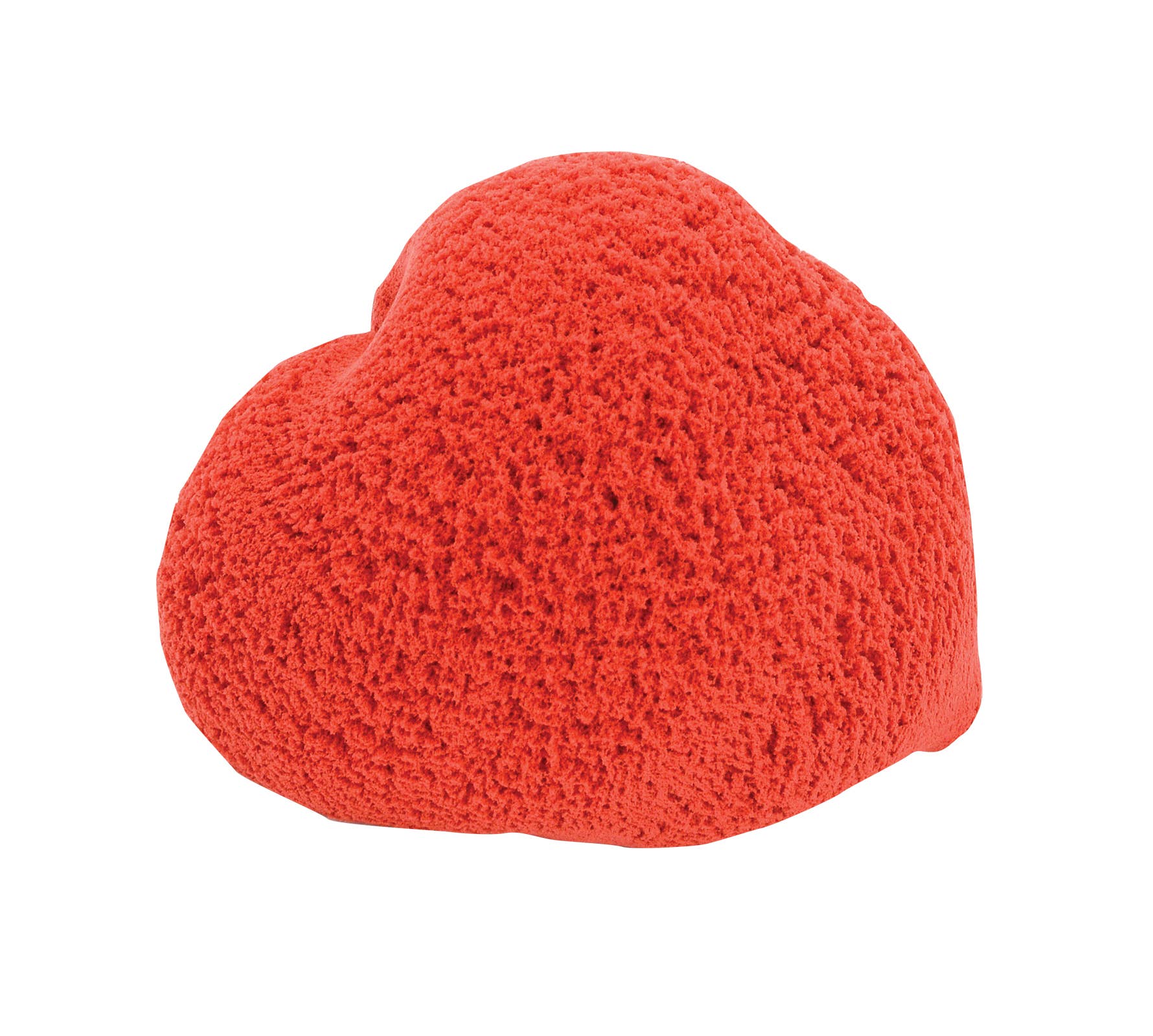 Red knitted heart-shaped object on a white background