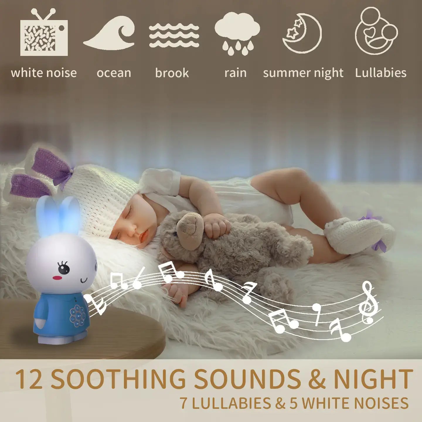 Honey Bunny Blue – Nightlight Toy with Stories & Music