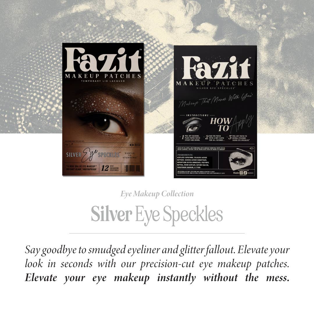 Fazit makeup patches packaging with an eye image and text on a textured background