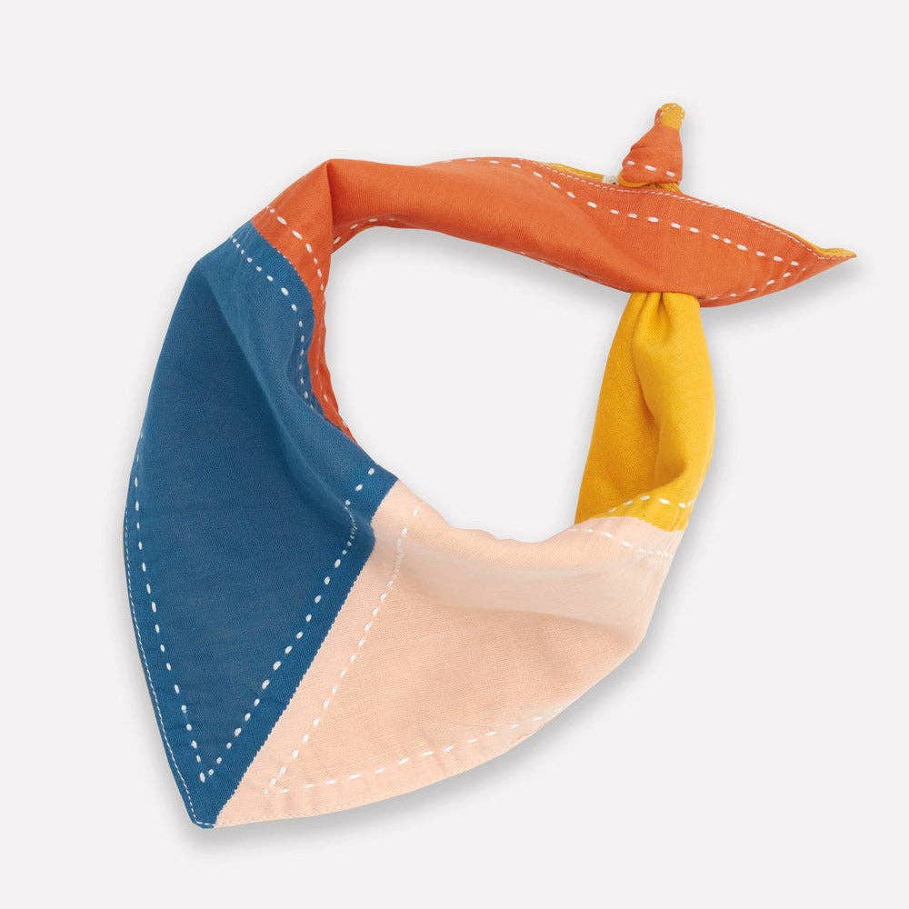 Colorful bandana with a geometric pattern on a white background