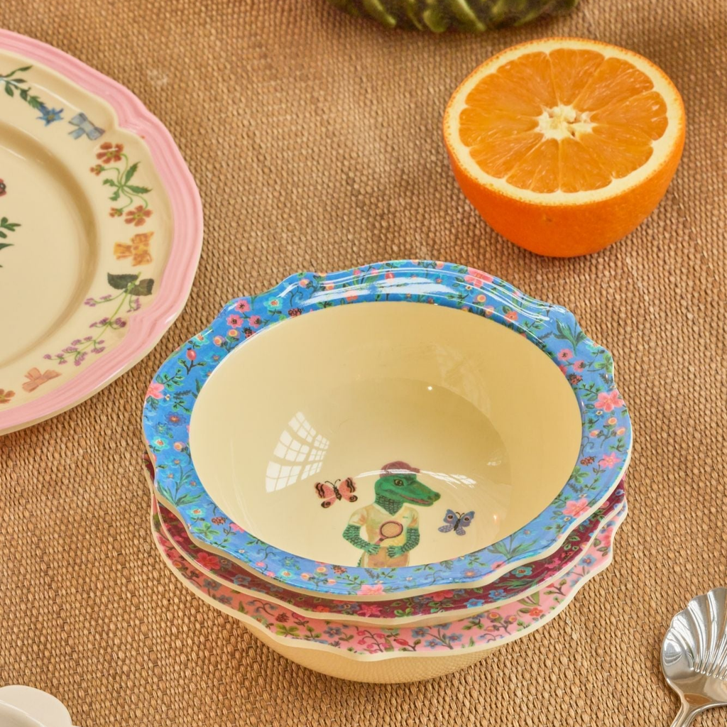 Melamine Vintage Bowl with Nathalie Lété Print - Blue