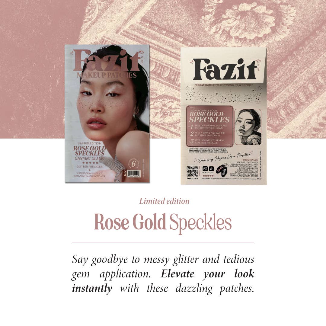 Fazit makeup patches packaging with a model's face on a decorative background