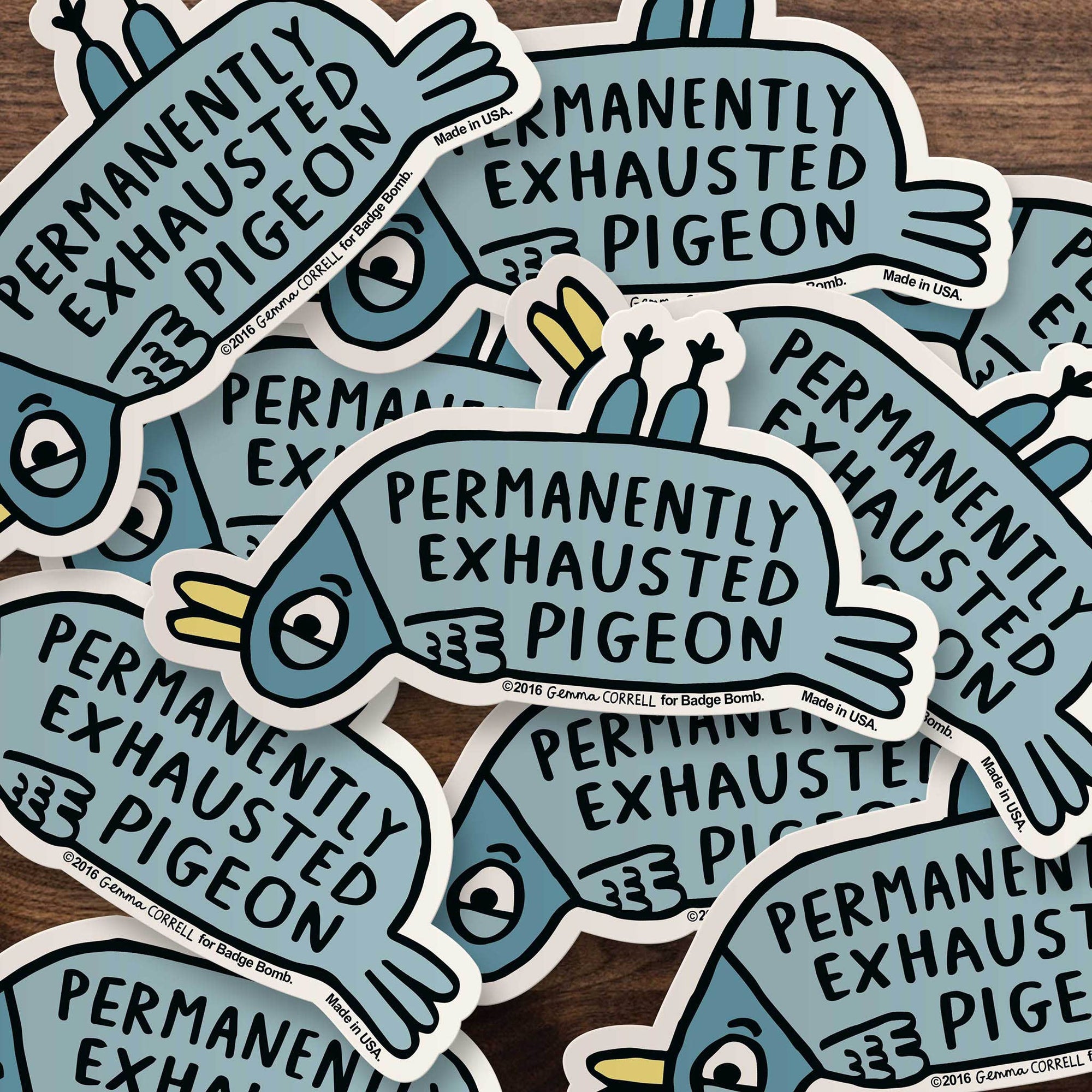 Exhausted Pigeon Sticker -Gemma Correll