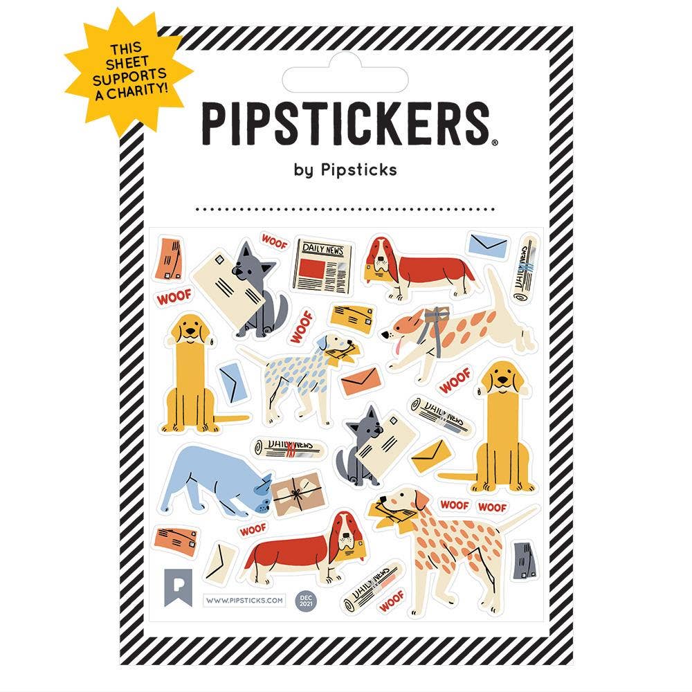 Packaged Pipstickers with dog illustrations on a white background