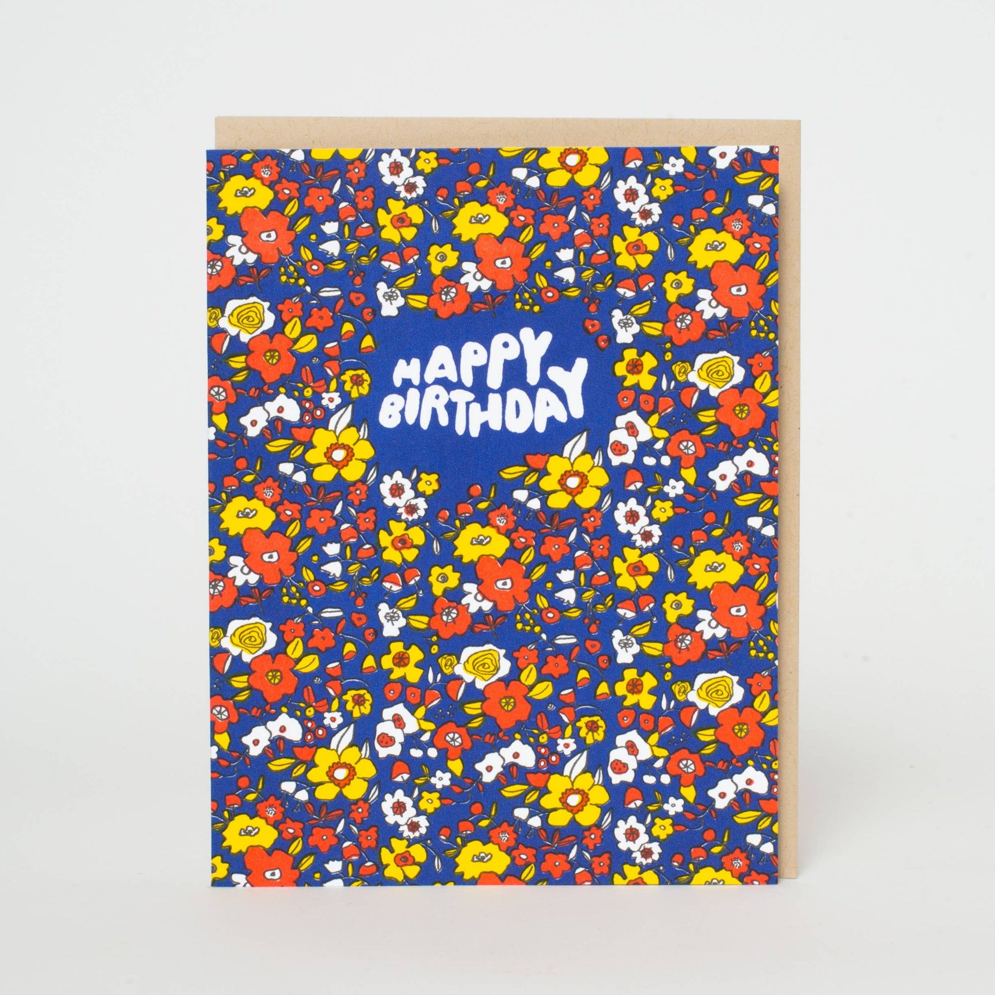 Happy Birthday Calico Floral Letterpress Card