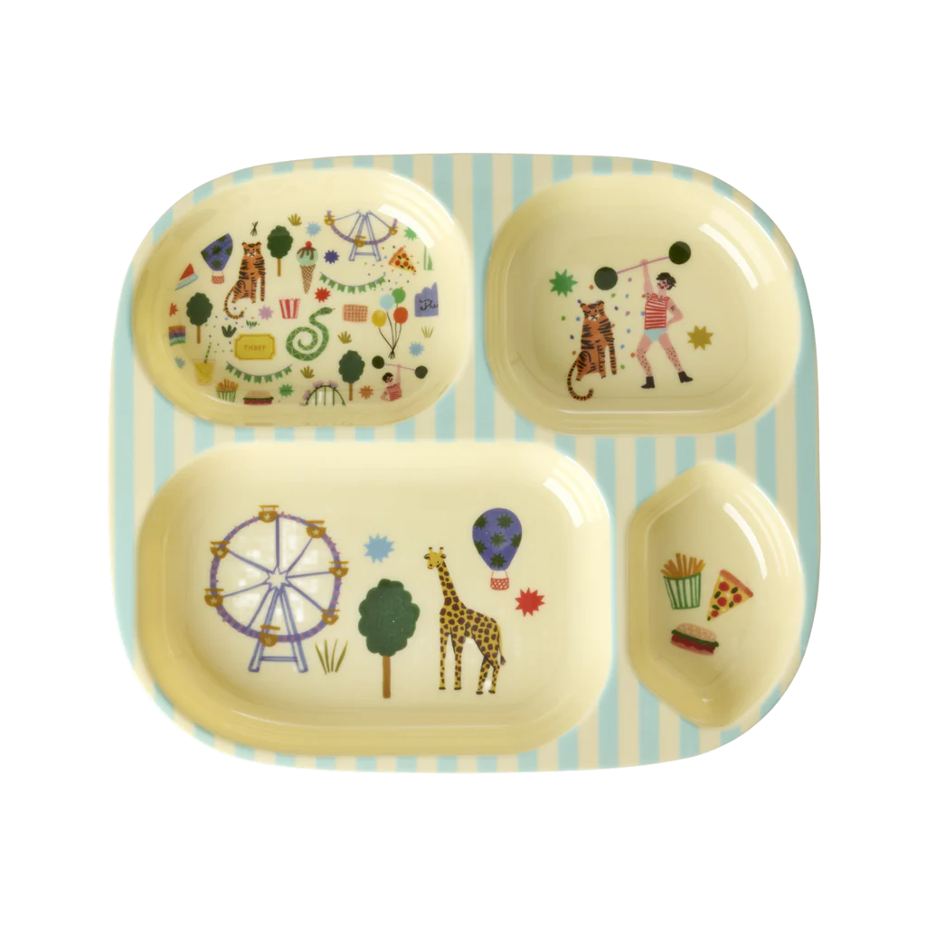 Melamine Kids 4 Room Plate - Fun Fair Mint Print