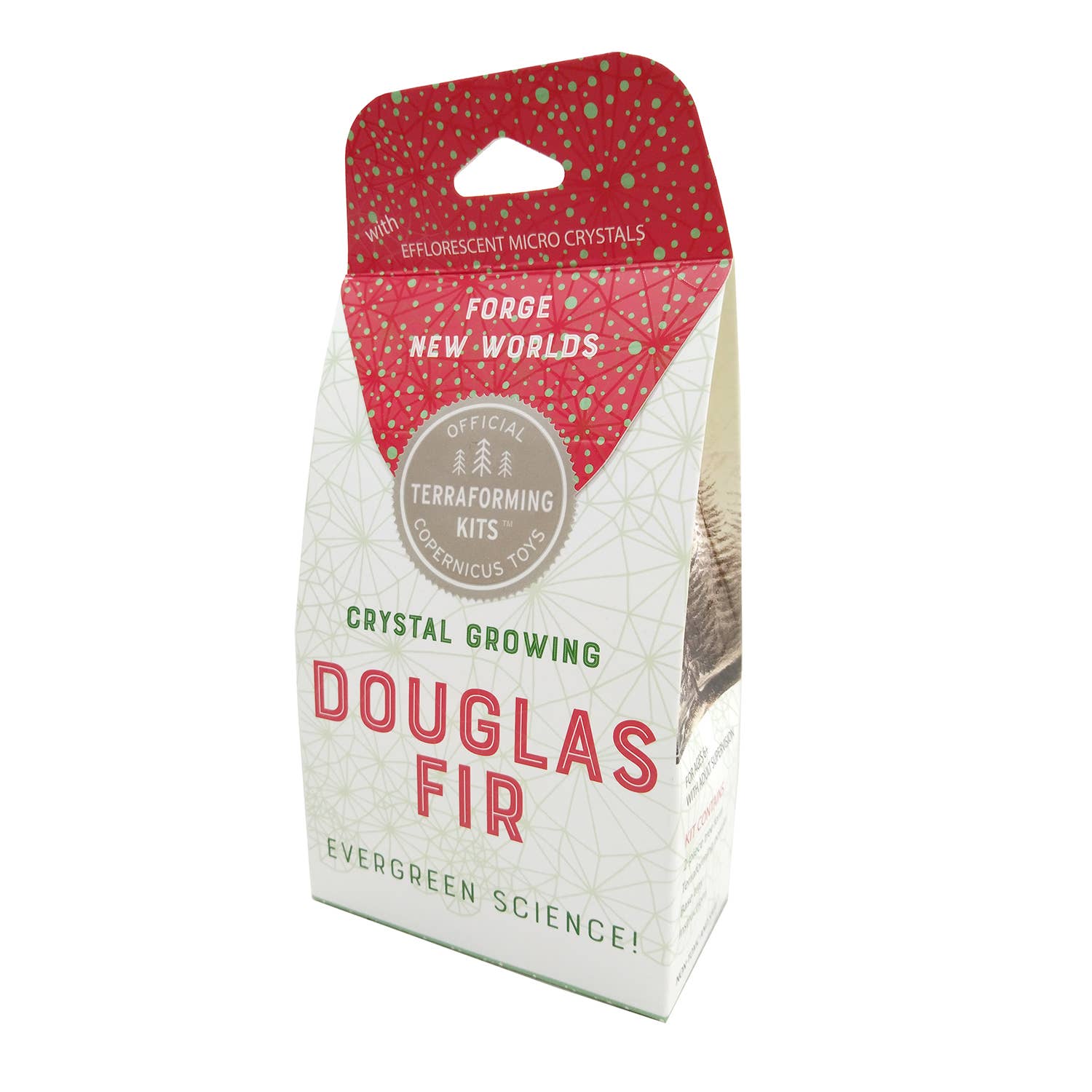 Crystal growing kit packaging for Douglas Fir on a white background