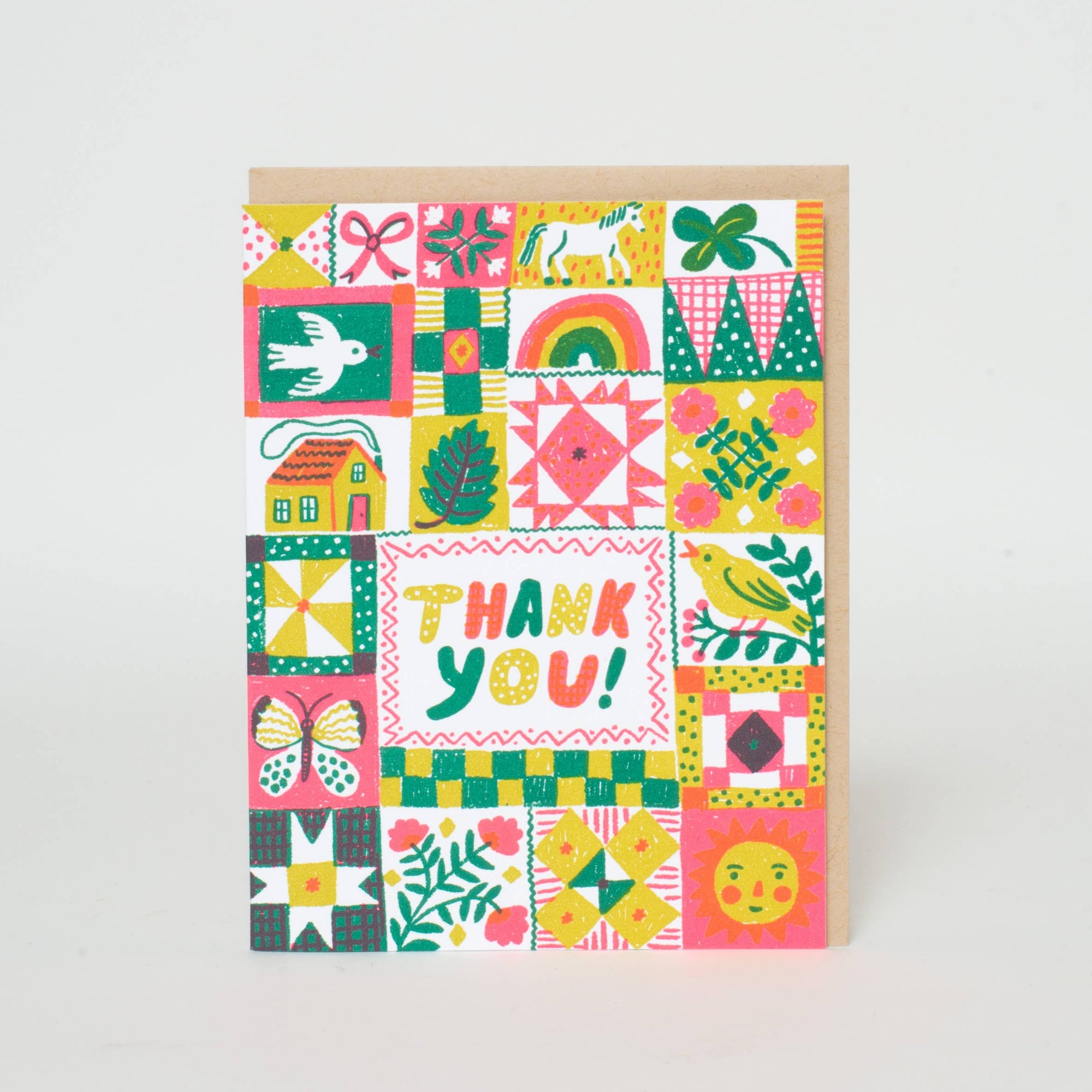 Folk Quilt Thanks Letterpress Card - Phoebe Wahl