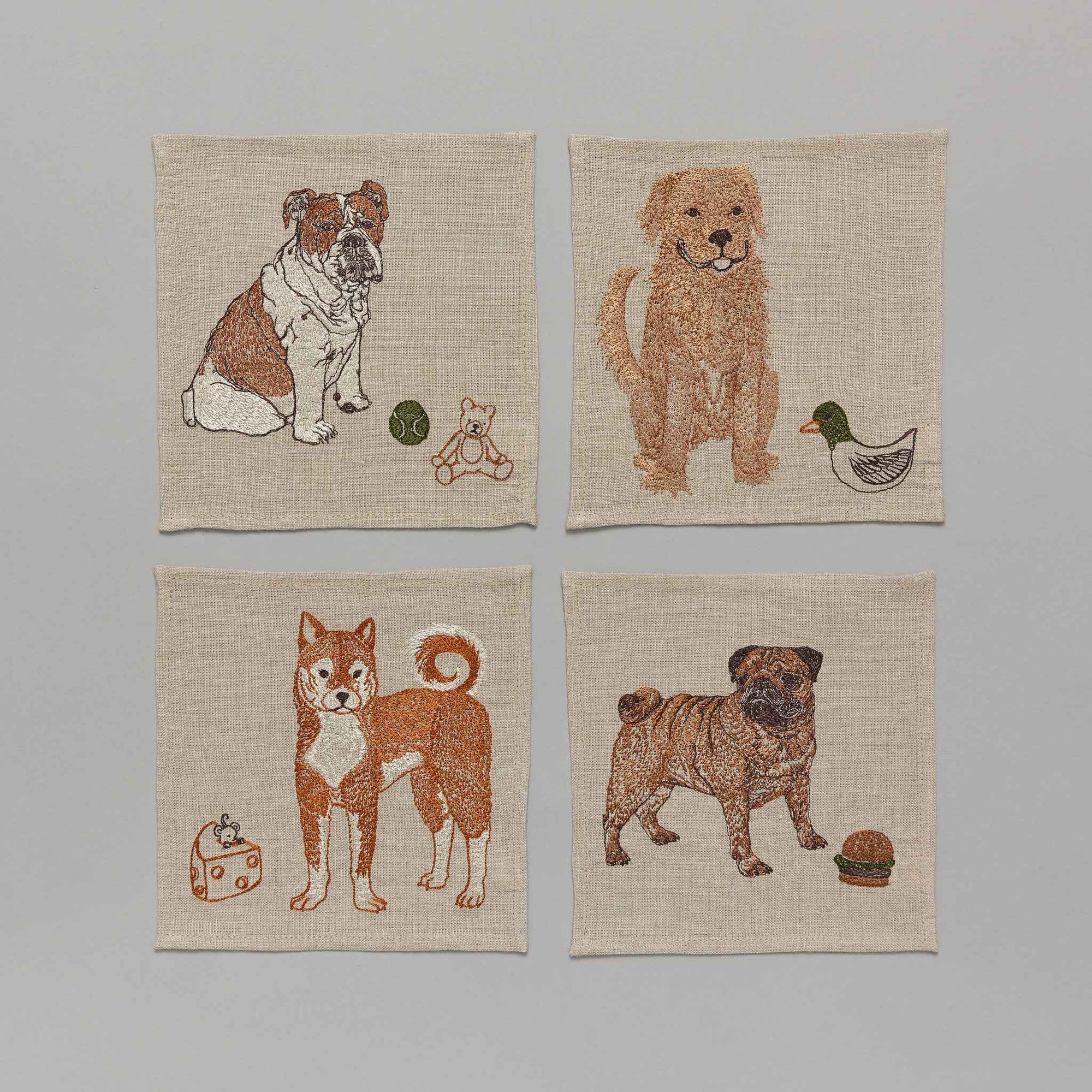 Dogs and Toys Cocktail Napkin Set -set of 4