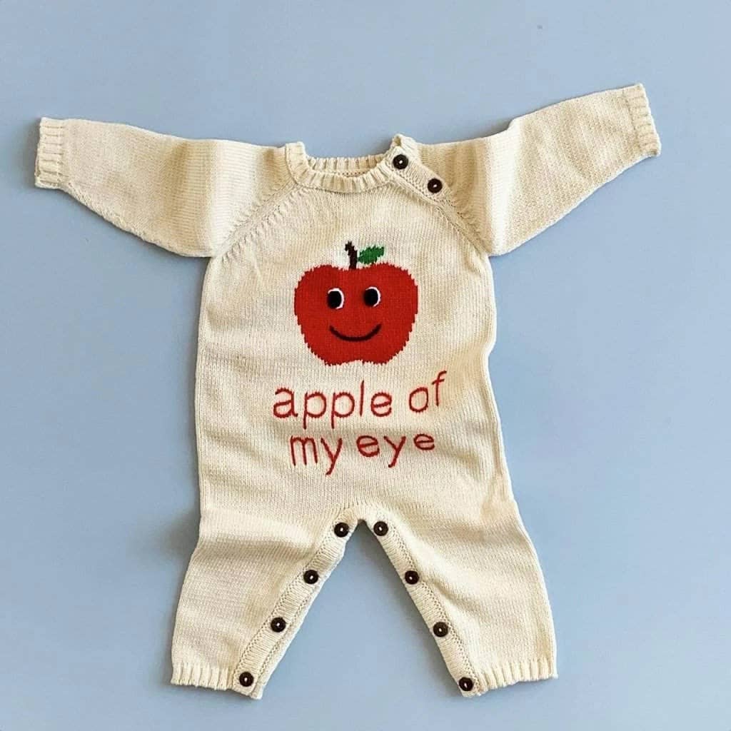 Organic Baby Romper, Long Knit-Apple of My Eye