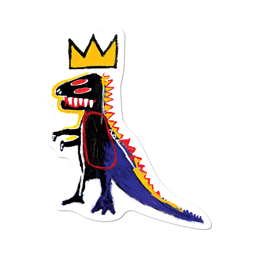 Colorful dinosaur with a crown on a white background