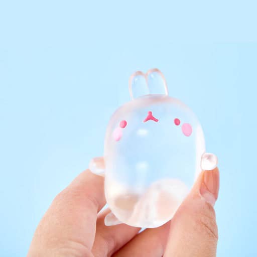 Transparent gel with a cartoon character on a light blue background