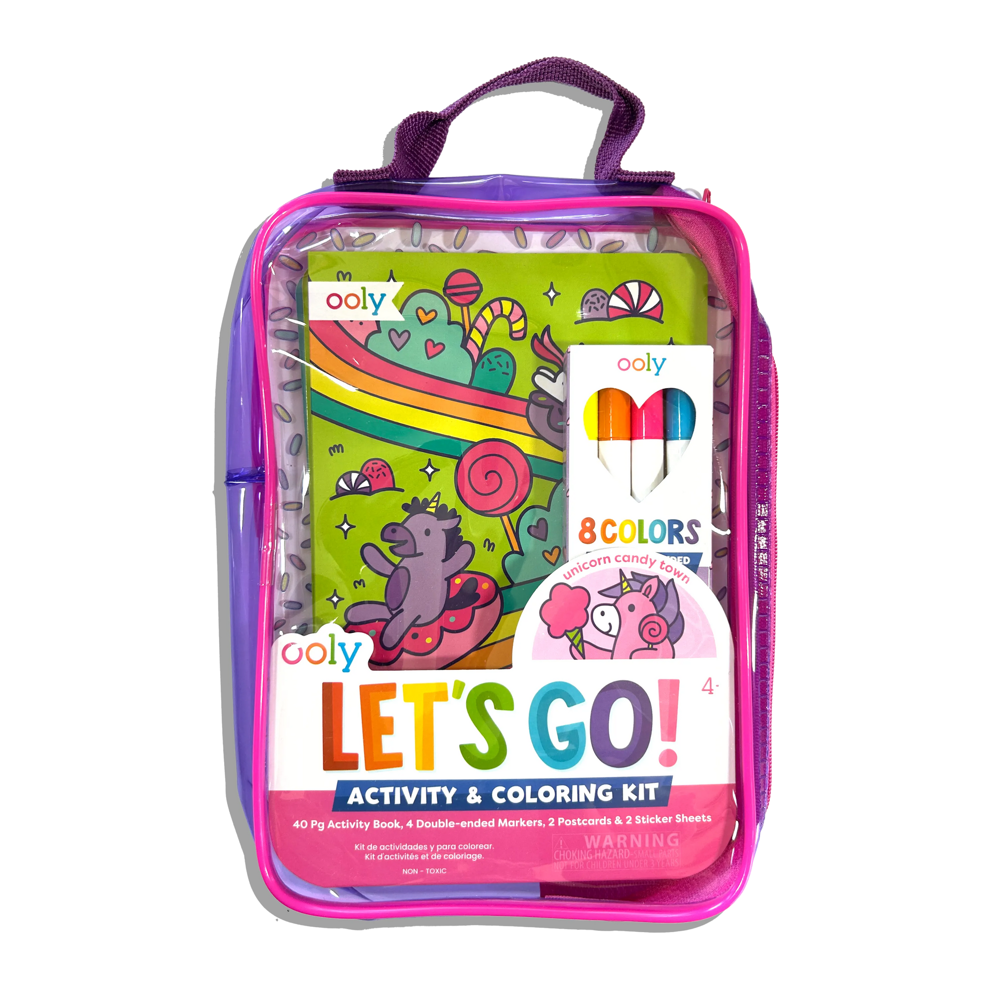 Ooly Let's Go! Activity and Coloring Kit in a clear pink case on a white background