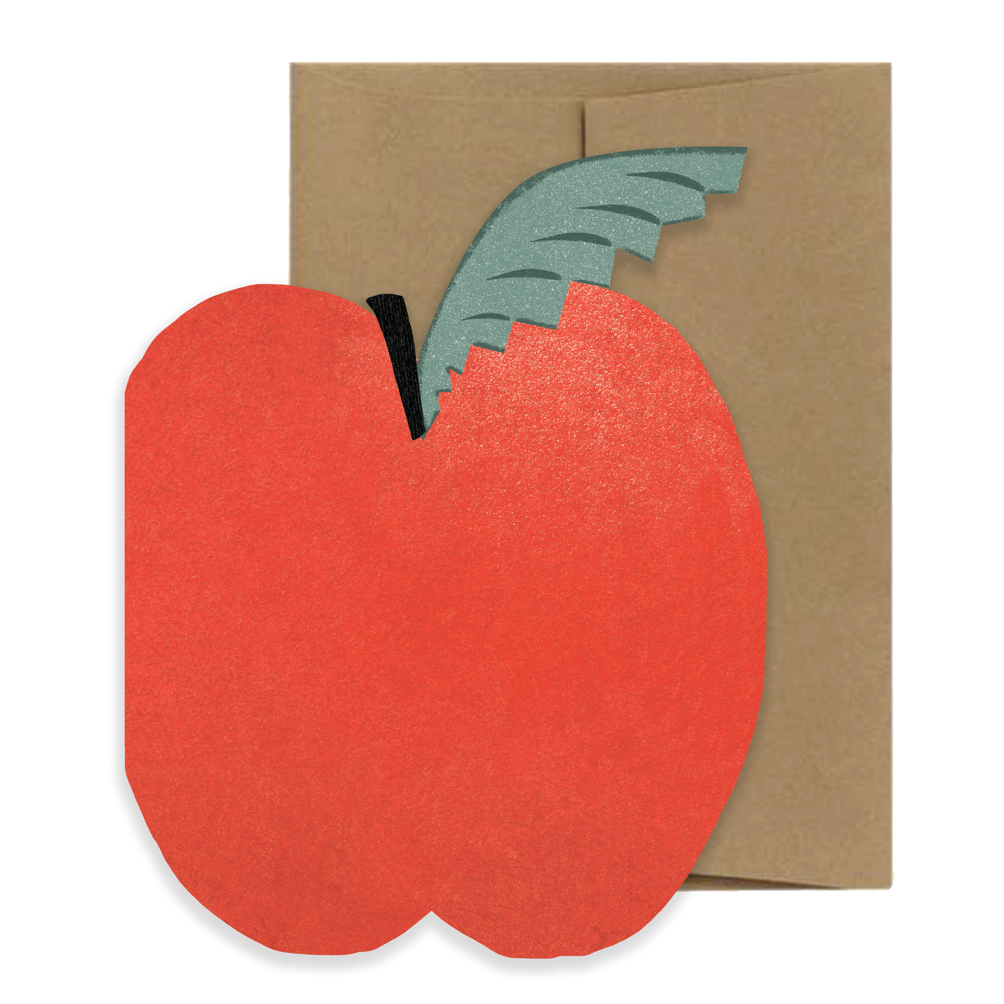 Card with a red apple design on a brown envelope