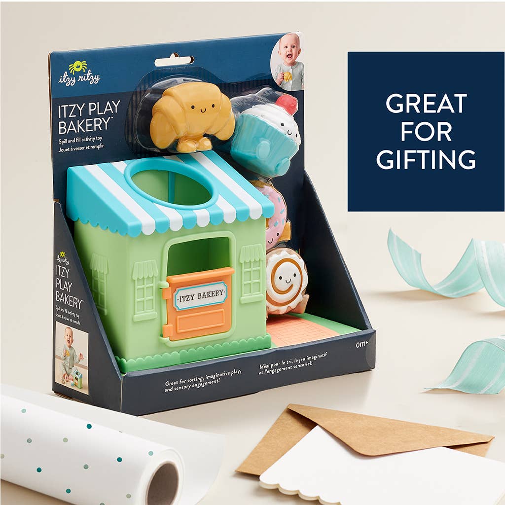 Itzy Play Bakery toy set in packaging with text 'Great for gifting'.