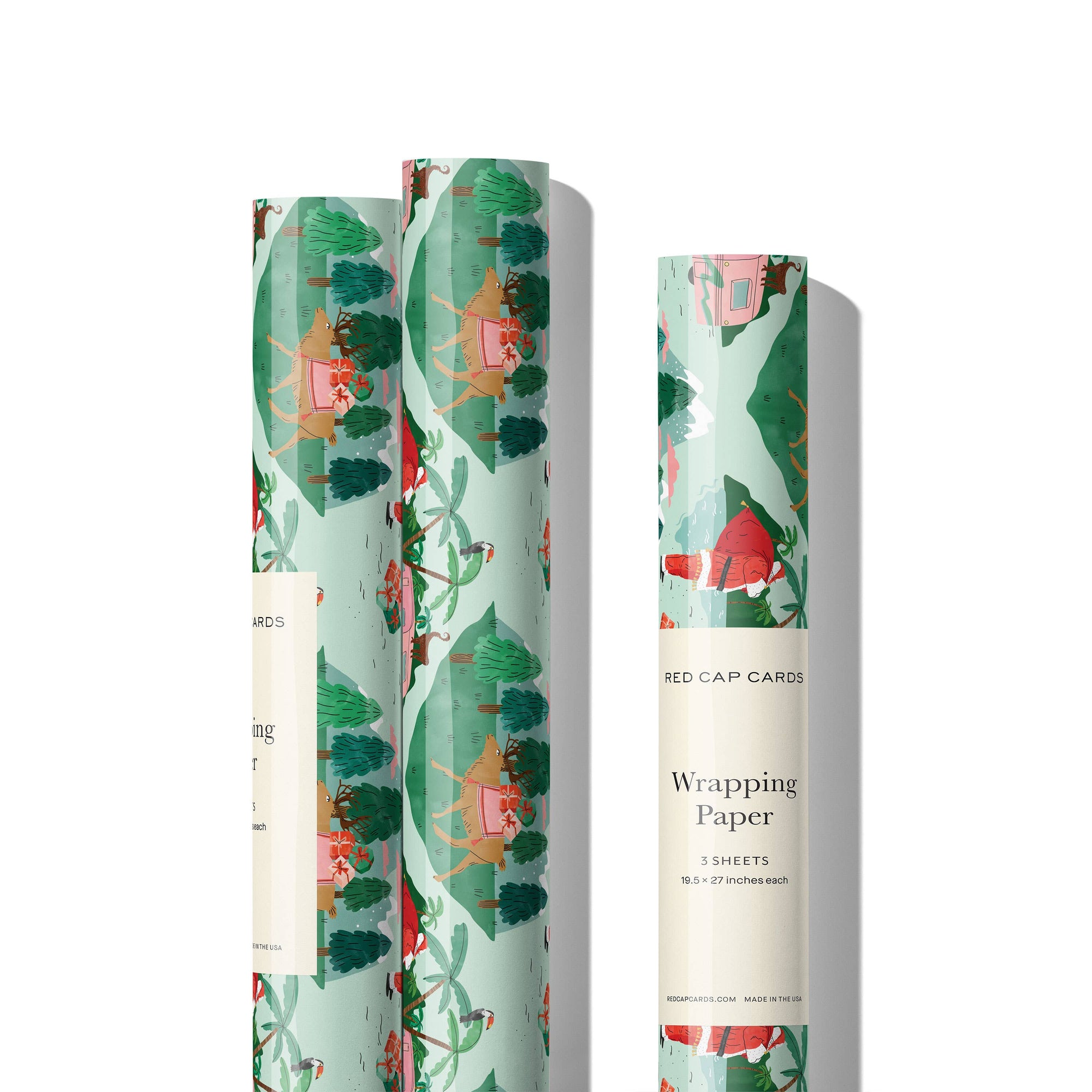 Santa Camper holiday wrapping paper -roll of 3 sheets