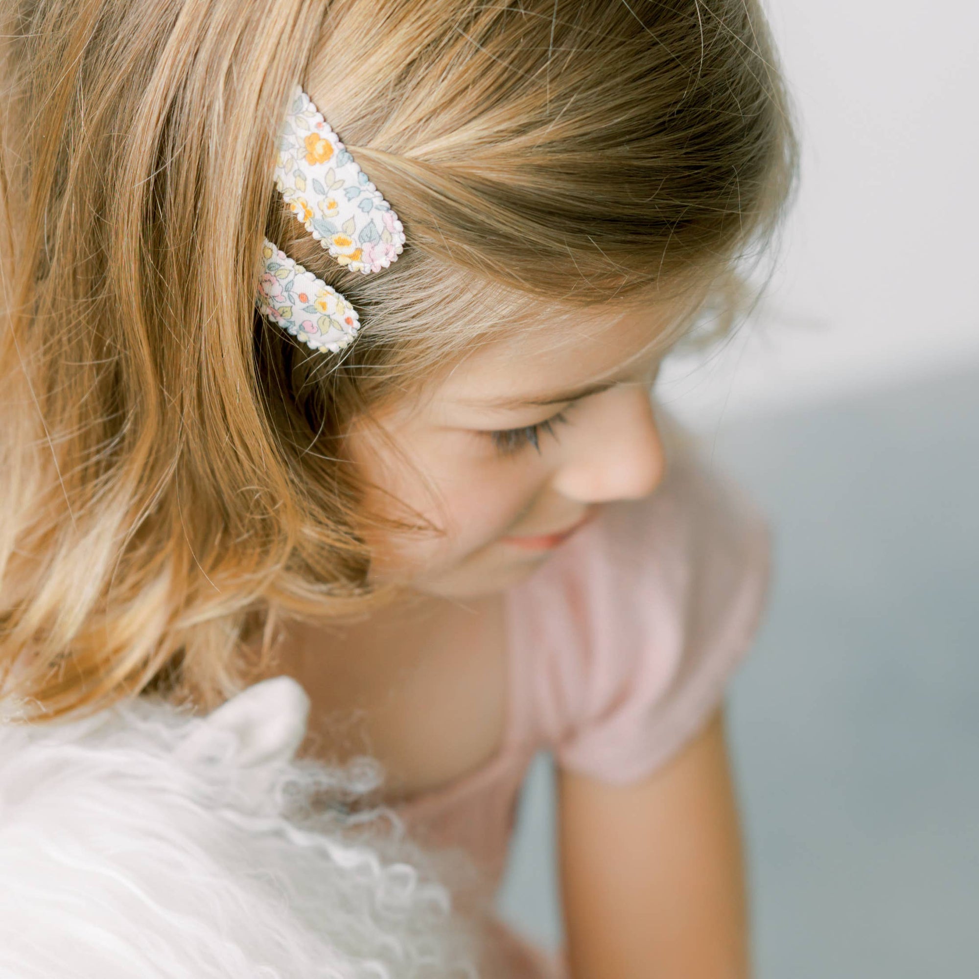 Aubrey Linen Gray Stripe Fabric Hair Clips