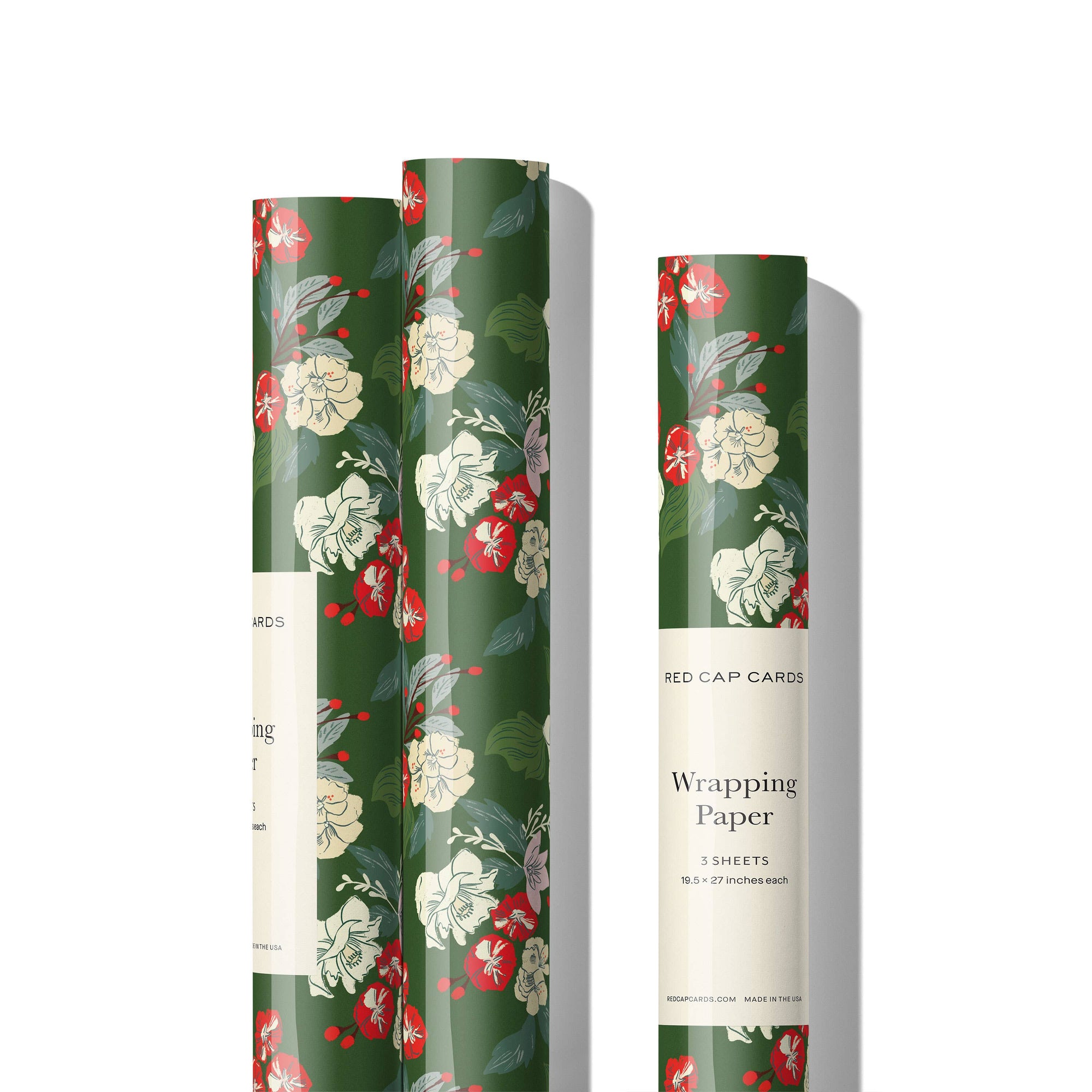 Festive Blooms holiday wrapping paper -roll of 3 sheets