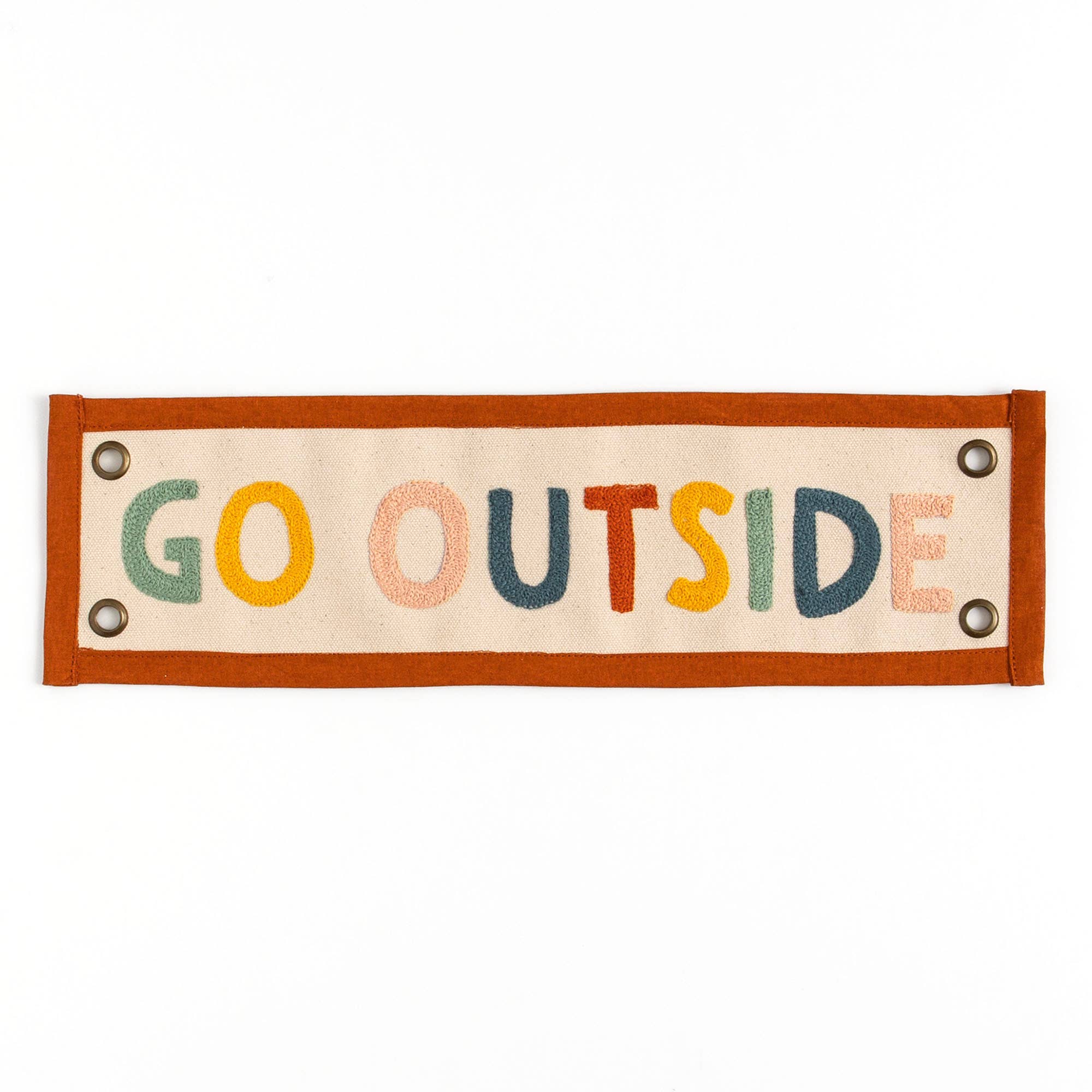 Decorative sign with 'GO OUTSIDE' text on a white background