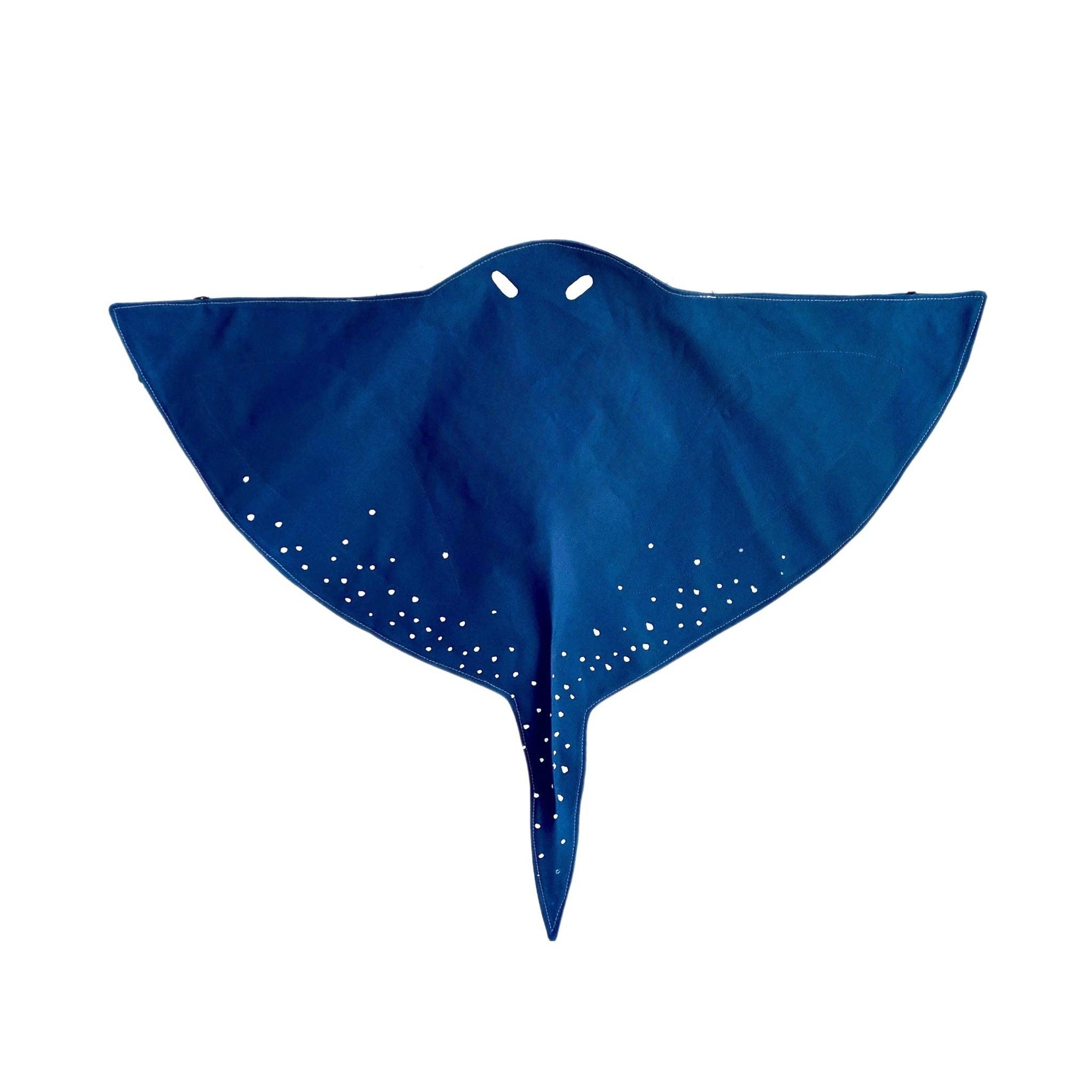 Blue stingray-shaped cape on a white background