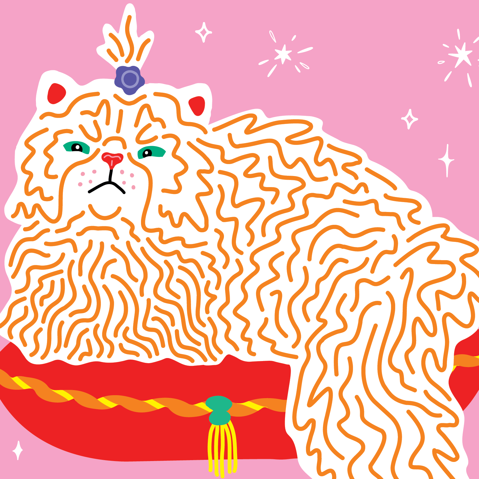 Illustration of a lion with a crown on a pink background