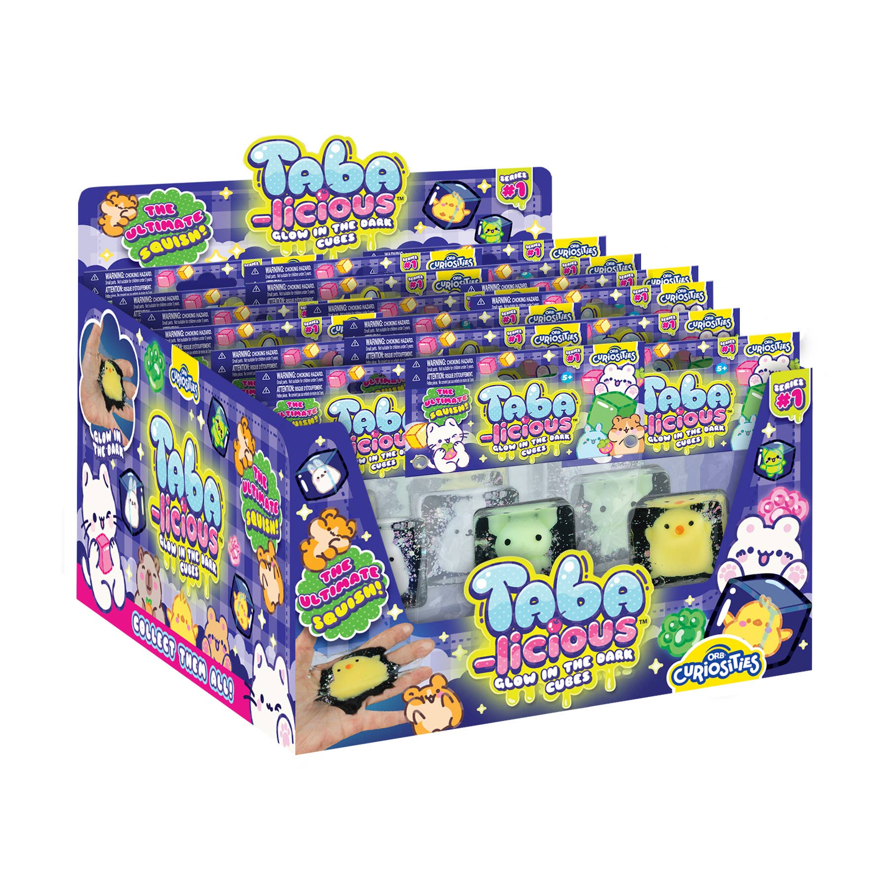 Display of Taba-licious candy toy packages on a white background