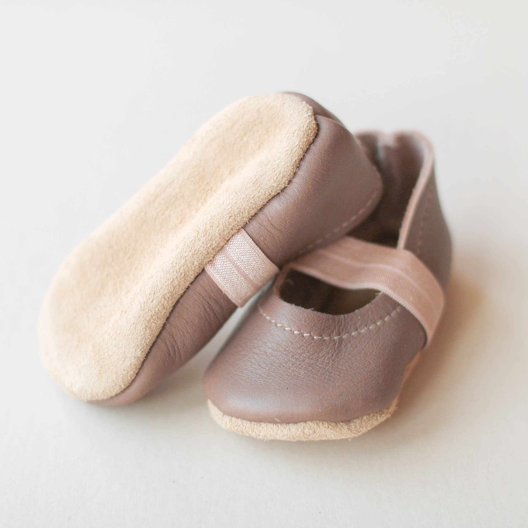 Baby Leather Mary Janes in Clay