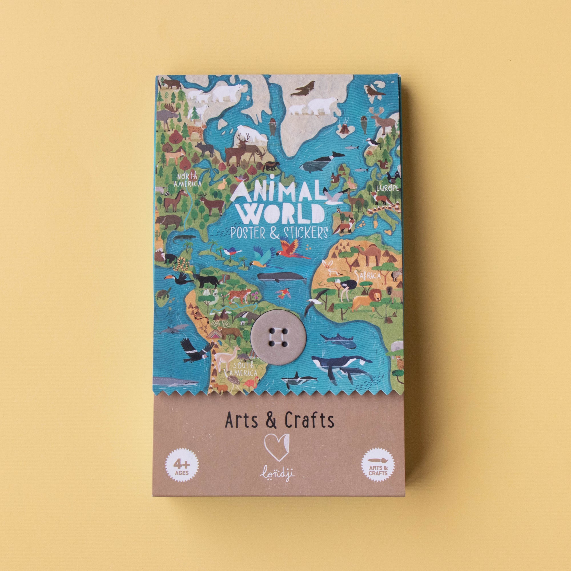 Box of 'Animal World' arts and crafts set on a beige background