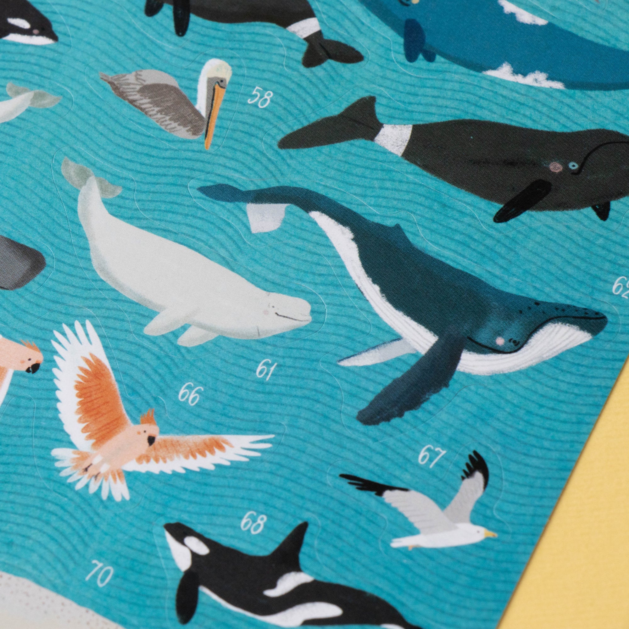 Pattern of various sea animals on a blue background