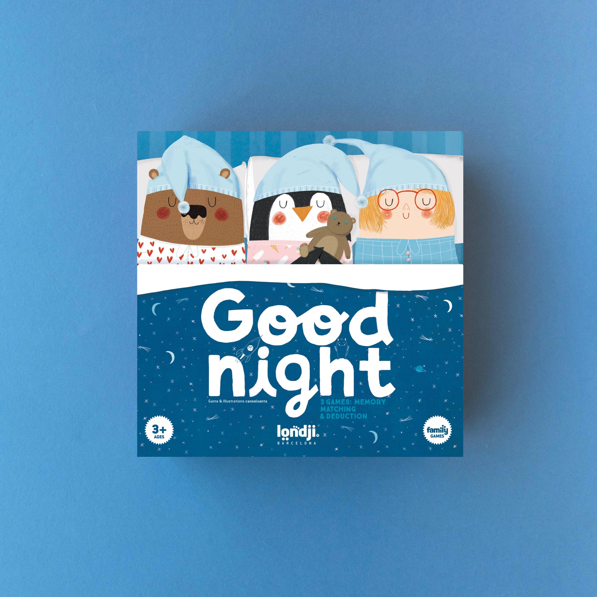 Box with cartoon characters and 'Good night' text on a blue background