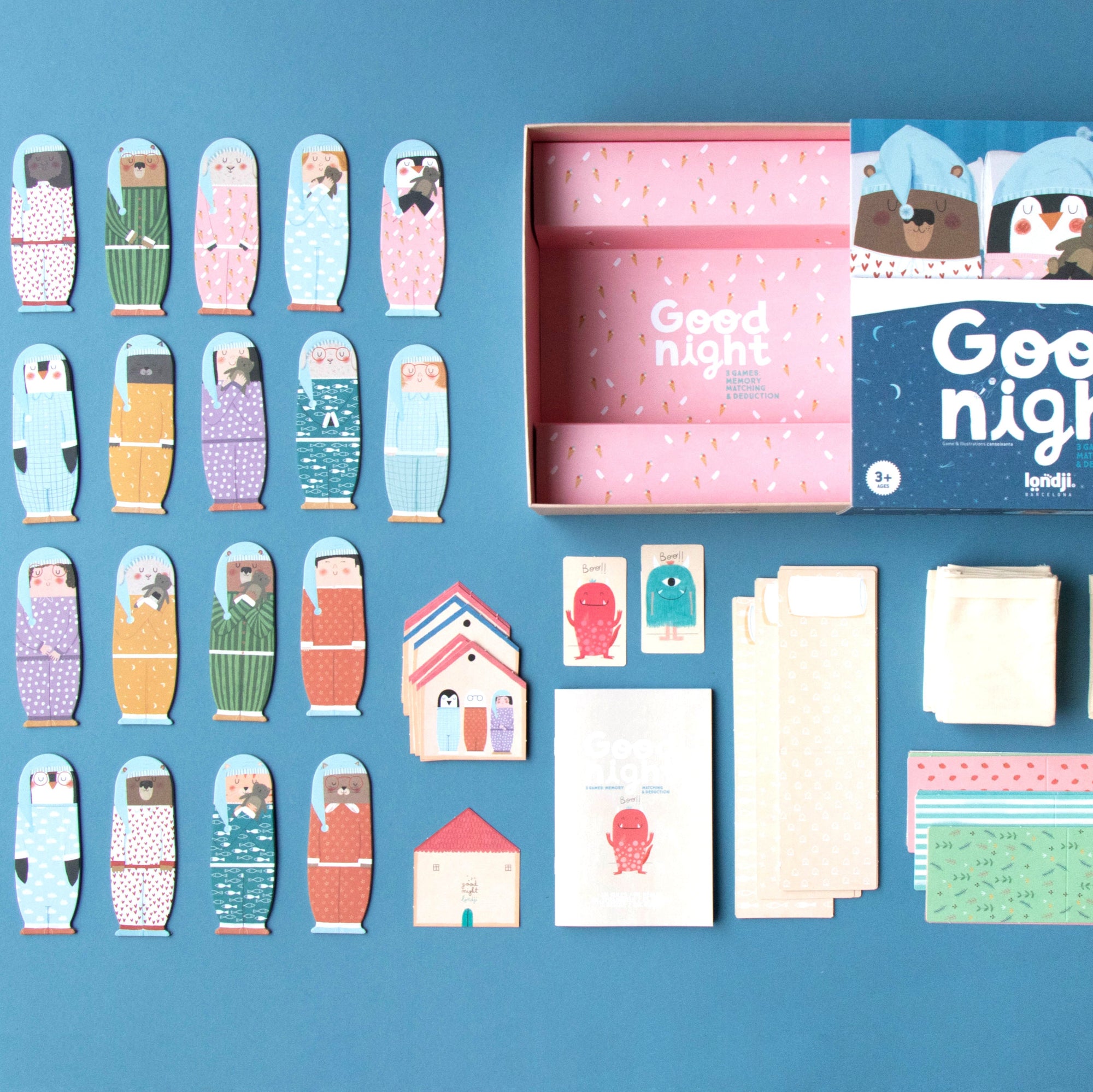 Set of 'Good night' board books and related items on a blue background