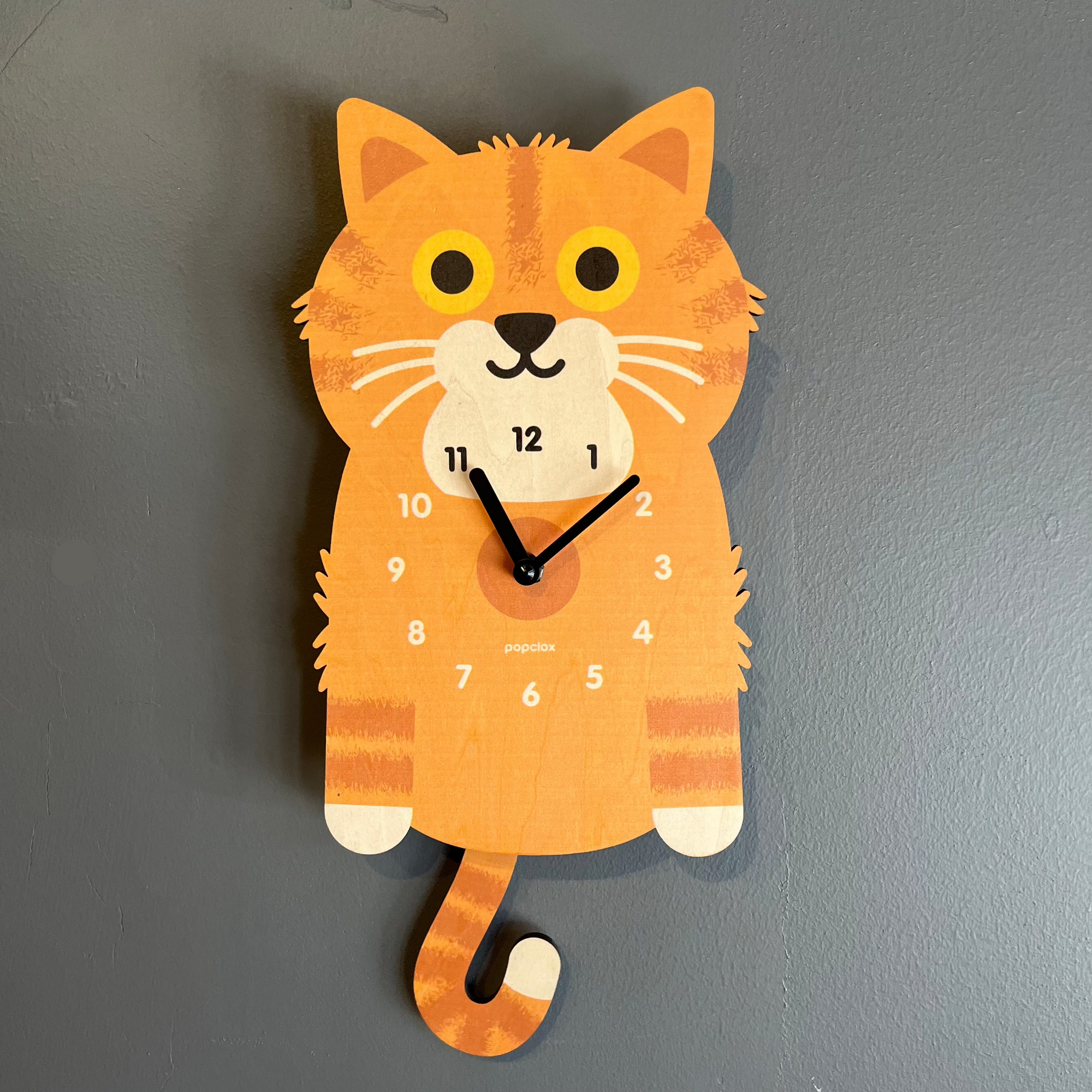 Orange Kitten Pendulum Clock -wood