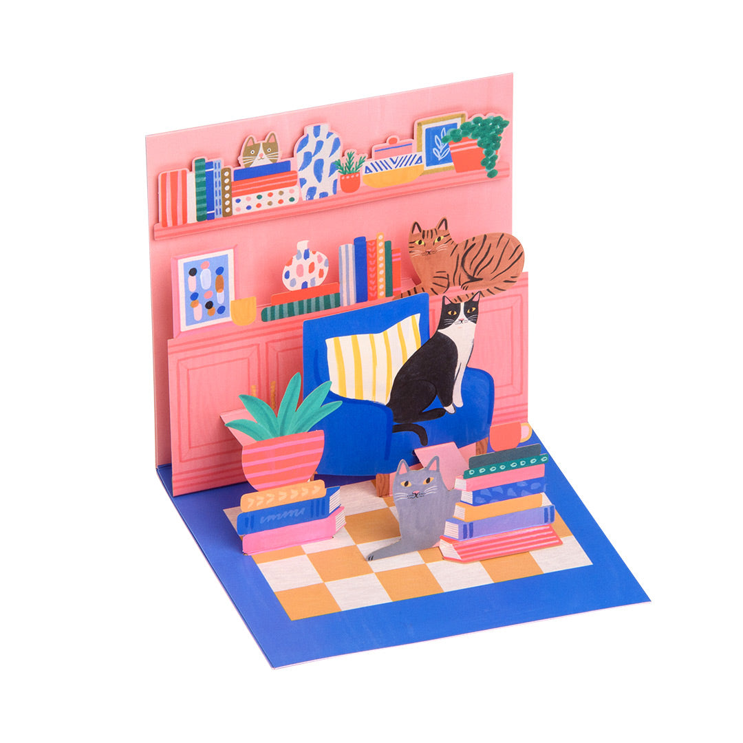 Cat Book Nook Pop Up Greeting Card