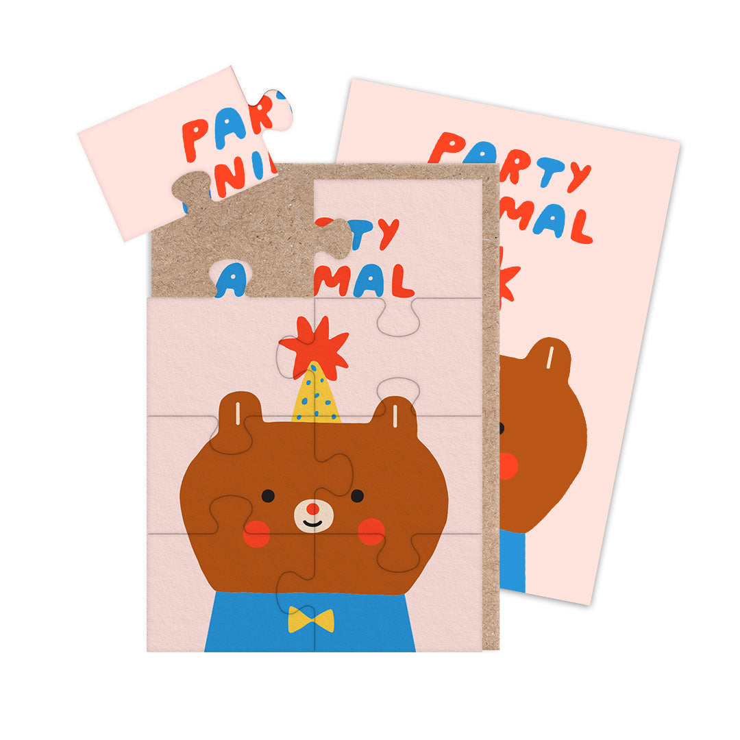 Party Animal Bear Jigsaw Greeting Card