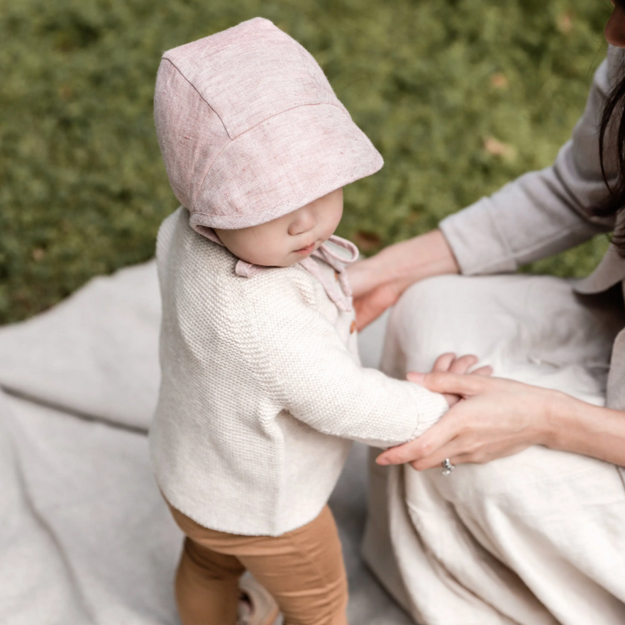 Brimmed Blush Linen Kids Bonnet -Cotton Lined