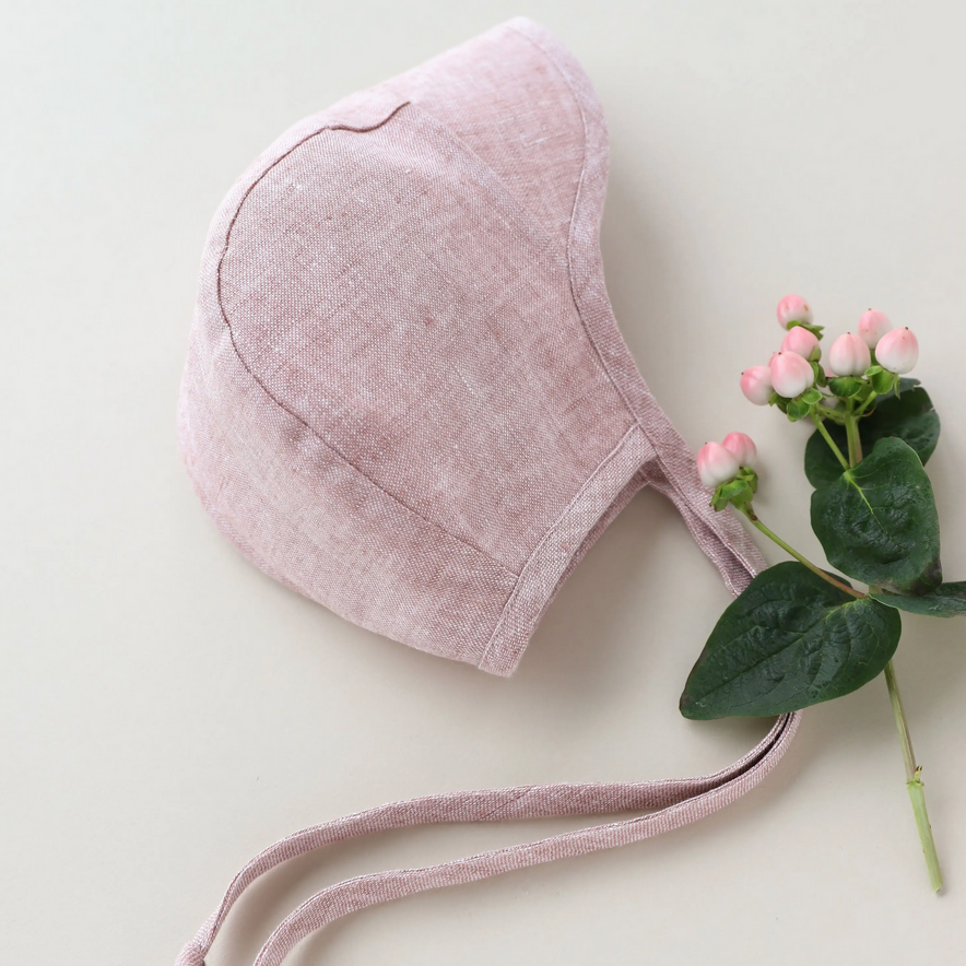 Brimmed Blush Linen Kids Bonnet -Cotton Lined