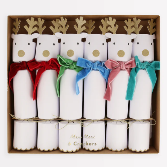 Reindeer with Velvet Bows Crackers -6pk