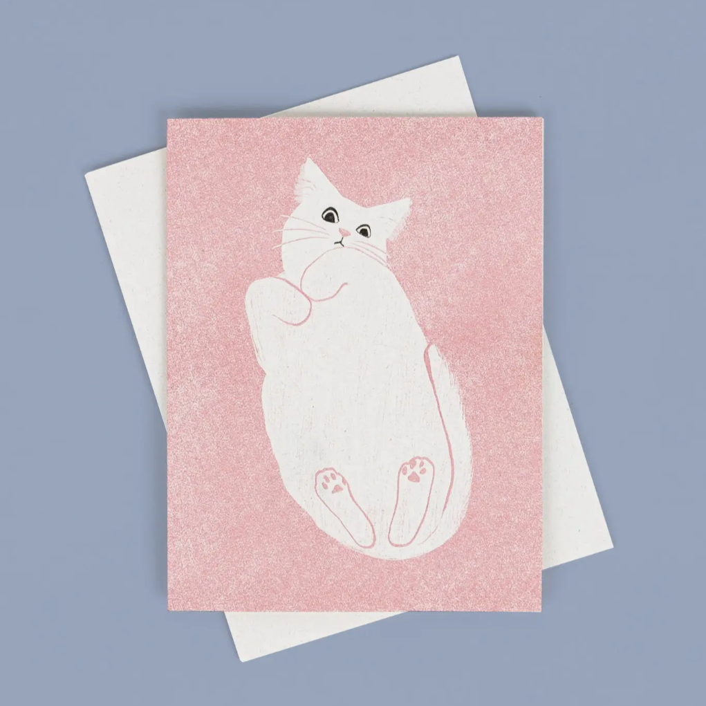 Cat on Glass - Risograph Card -hello