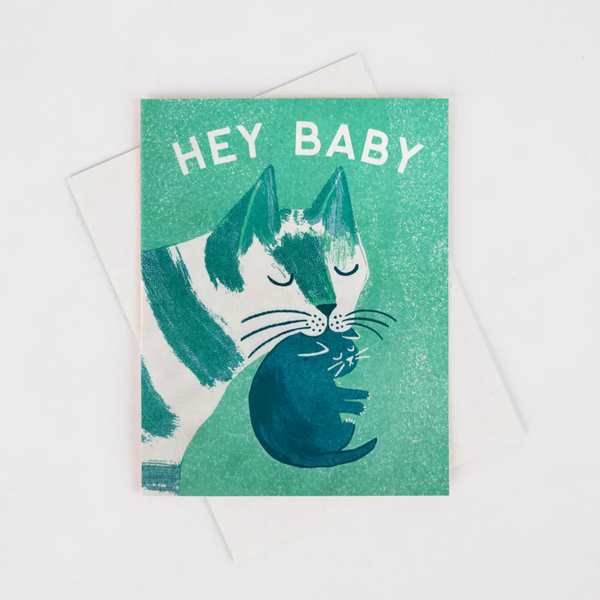Hey Baby - Risograph Card -baby