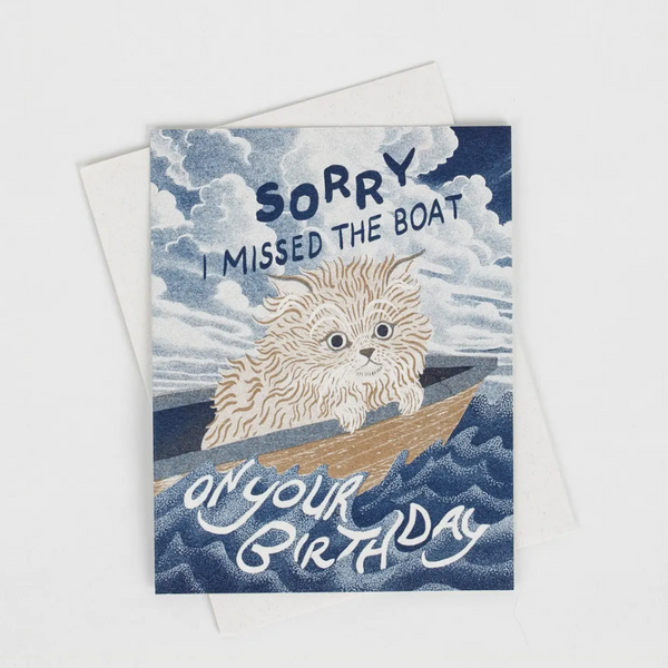 Missed the Boat Birthday Cat - Risograph Card -birthday