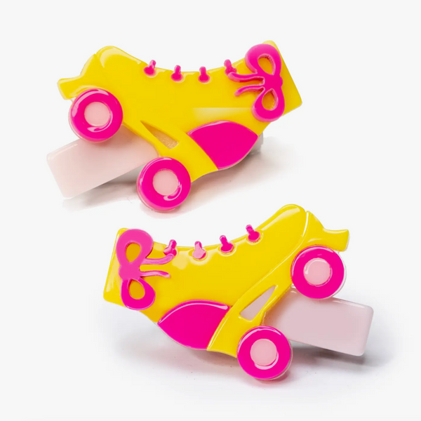 Roller Skates Pink Yellow Alligator Clips (pair)