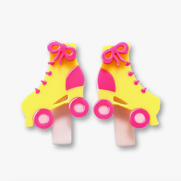 Roller Skates Pink Yellow Alligator Clips (pair)