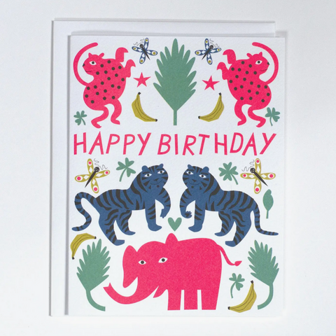 Pink Elephant Happy Birthday Note Card -birthday