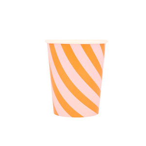 Pink and Orange Stripy Cups -pk8