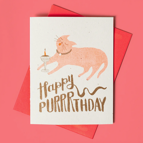 Happy Purrrthday - Risograph Card -birthday